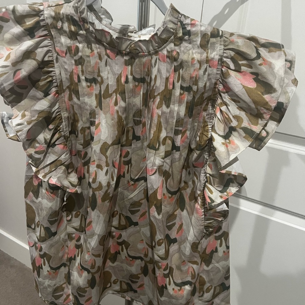 Entro Camouflage Ruffle Blouse - Pink, Brown, Green